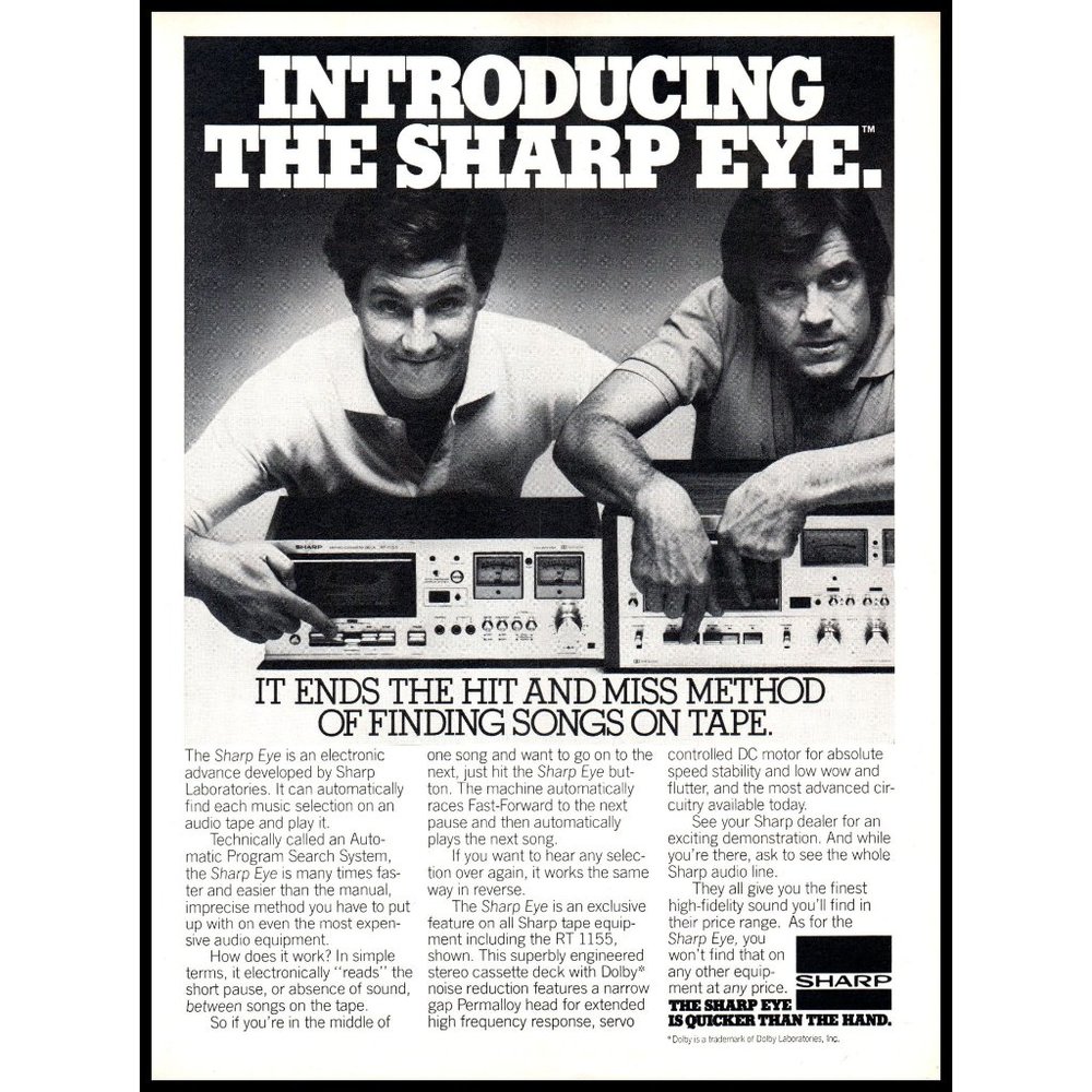 1977 Sharp RT1155 Cassette Tape Deck Vintage Print Ad Audiophile Wall Art Photo